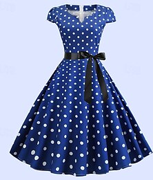 cheap -50s Polka Dots Swing Dress Retro Vintage 1950s Vacation Dress Flare Dress Women's Cosplay Costume Casual Daily Dress Masquerade