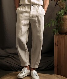 ieftine -40% in Bărbați Pantaloni de in Pantaloni Pantaloni de vară Butonul sus Buzunar Simplu Respirabil Comfortabil Birou / Carieră Zilnic Vacanță Clasic Casual Negru Alb