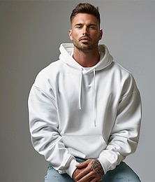 cheap -Men's Hoodie Black White Hooded Plain Sports & Outdoor Daily Holiday Cotton Streetwear Cool Casual Spring &  Fall Clothing Apparel Hoodies Sweatshirts  Long Sleeve