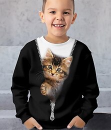 cheap -Boys 3D Cat Sweatshirt Pullover Long Sleeve 3D Print Spring Fall Fashion Streetwear Cool Polyester Kids 3-12 Years Crew Neck Outdoor Casual Daily Regular Fit