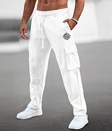 cheap -95%Cotton Men's Embroidery Sweatpants Joggers Trousers Drawstring Elastic Waist Multi Pocket Plain Comfort Breathable Casual Daily Holiday Sports Fashion Spring Summer Black White