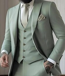 economico -Uomo Matrimonio Balli di fine anno Completi A lancia Azzurro cielo Verde salvia Formale Tinta unita Vestibilità su misura 3 pezzi Monopetto a un bottone