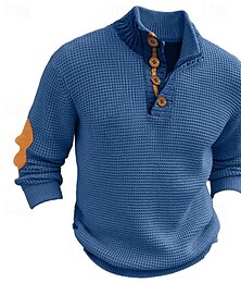 preiswerte -Herren Pullover Pullover mit Zopfmuster Patch-Pullover Gerippt Stricken Standard Strick Glatt Ständer Vintage warm halten Freizeitskleidung Ausgehen Bekleidung Herbst Winter Schwarz Blau M L XL