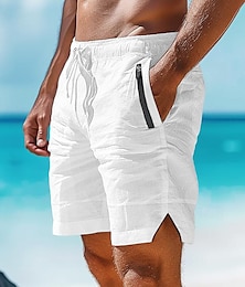 cheap -Men's Shorts Linen Shorts Summer Shorts Beach Shorts Pocket Drawstring Elastic Waist Plain Comfort Breathable Short Casual Daily Holiday Linen Cotton Blend Fashion Classic Style White Blue