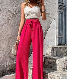 cheap -Women's Wide Leg Pants Trousers Plain Side Pockets Full Length Casual Daily Outdoor Weekend Black Red S M Spring & Summer
