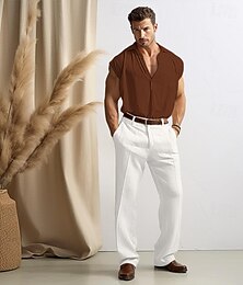 economico -40% Lino Per uomo Pantaloni di lino Pantaloni Pantaloni estivi Tasche Gamba dritta Liscio Traspirante Comodo Ufficio / Business Giornaliero Da mare Classico Informale Nero Bianco