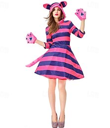 halpa -Alice in Wonderland Satu Cheshiren kissa Mekot Käsineet Cosplay Elokuva-cosplay for Naisten Aikuiset Naamiaiset Arkikäyttö