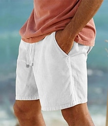 cheap -Men's Shorts Linen Shorts Summer Shorts Pocket Drawstring Elastic Waist Plain Comfort Breathable Short Casual Daily Holiday Linen Cotton Blend Fashion Classic Style Black White