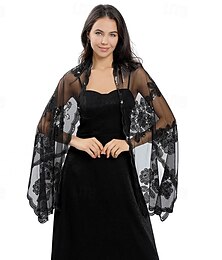 cheap -Shawls Women's Wrap Wedding Guest 's Wraps Elegant Ladies Sleeveless Polyester Wedding Wraps With Sequin For Wedding Summer