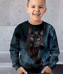 billiga -Pojkar 3D Katt Tröja Pullover Långärmad 3D-tryck Vår Höst Mode Streetwear Häftig Polyester Barn 3-12 år Rund hals Utomhus Ledigt Dagligen Normal