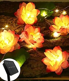 cheap -Solar Artifical Lotus Flower String Lights 2m 20leds 5m 50leds Outdoor Waterproof LED Night Lights For Pool Lotus Lamp Garden Pond Fountain Christmas Party Decor(5/12 Lotus)