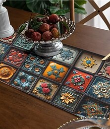 abordables -Chemin de table à imprimé géométrique, décoration de table à manger de cuisine, chemin de table imprimé pour intérieur et extérieur, maison, ferme, vacances, mariage, fête d'anniversaire, décoration