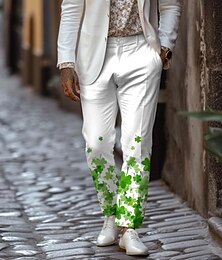 preiswerte -St. Paddys St. Patrick's Day Shamrock Luck klassische Herren-Anzughose, lässig, 3D-Druck, flache Vorderseite, gerades Bein, lockere Passform, Polyester, mittelhohe Taille, Outdoor-Streetwear für die