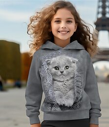 cheap -Girls' 3D Cat Hoodie Pullover Long Sleeve 3D Print Spring Fall Active Fashion Cute Polyester Kids 3-12 Years Hooded Outdoor Casual Daily Regular Fit