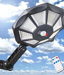 abordables -Luces solares para exteriores 168led 6500k foodlight desde el anochecer hasta el amanecer, luces de estacionamiento impermeables ip66 con sensor de movimiento