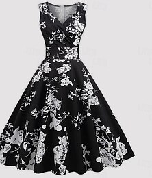 billiga -1950-tals vintageinspirerad cocktailklänning vintageklänning klänning cocktailklänning balklänning swingklänning flare klänning midi kvinnors volang prinsessa v-ringad maskeradfest bröllopsfest