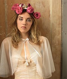 お買い得  -レディースラップ ブライダルラップ エレガント 結婚式 半袖 チュール ウェデイングラップ と ピュアカラー 用途 結婚式 春夏