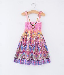 cheap -Summer Girls Rainbow Beach Dress Bohemian Princess Dresses for Teen Girls Clothes 6 8 10 12 13 Year