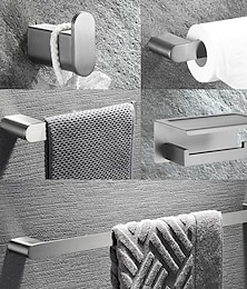 billiga -badrumstillbehörsset väggmonterad borstat rostfritt stål inkluderar mantelkrok handduksstång toalettpappershållare med mobiltelefonförvaringshylla handdukshållare och rullpappershylla 1 eller 3st