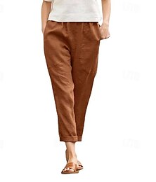 cheap -Women's Pants Trousers Linen Cotton Blend Plain Army Green Dark Blue Casual Daily Ankle-Length Going out Weekend Spring & Summer