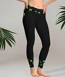 cheap -Women's Leggings Shamrock Clover Ankle-Length Stretchy Mid Waist Fashion Casual St.Patrick's Day Black S M All Seasons