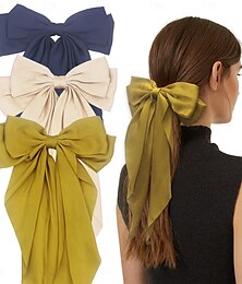 cheap -3PCS Big Silky Satin Hair Bows for Women Large Hair Barrettes Ribbon for Girls Long Hair Clips French Barrette Cute Kawaii Bowknot Hairpin Lolita Hair Accessories