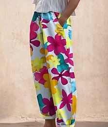 abordables -Femme Pantalon Floral Poches latérales Imprimer Toute la longueur Micro-élastique Taille médiale Actif Mode Plein Air Usage quotidien Rouge Violet S M Printemps & Automne