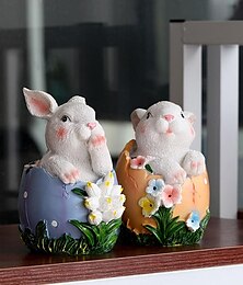 お買い得  -イースターバニーエッグ置物ウサギの彫刻春のホームウェディンググリーン