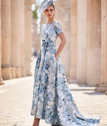 preiswerte -A-Linien-Mutter der Braut Kleid Kentucky Elegante Kleider Formale Hochzeitsgast Elegantes Kleid Bateau-Ausschnitt Asymmetrische Knöchellänge Chiffon Kurzarm mit Falten Blume Hochzeitsgastkleid 2025