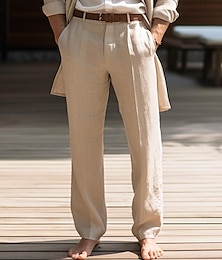 economico -40% Lino Per uomo Pantaloni di lino Pantaloni Pantaloni estivi Tasche Gamba dritta Liscio Traspirante Comodo Ufficio / Business Giornaliero Da mare Classico Informale Nero Bianco