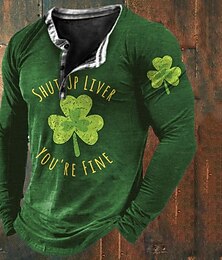 preiswerte -Herren St. Patrick Kleeblatt Henley Hemd T-Shirt Langarmshirt Langarm 3D-Druck Mode Designer Basic Urlaub St.Patrick's Day Straße Frühling & Herbst Schwarz Grün Armeegrün Henley Henley T-Shirt