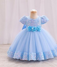 Χαμηλού Κόστους -Νήπιο Κοριτσίστικα Φόρεμα για πάρτυ Συμπαγές Χρώμα Κοντομάνικο Επίδοση Πάρτι Πούλιες χαριτωμένο στυλ Πριγκίπισσα Πολυεστέρας Ως το Γόνατο Φόρεμα για πάρτυ Καλοκαίρι Άνοιξη 3-7 Χρόνια