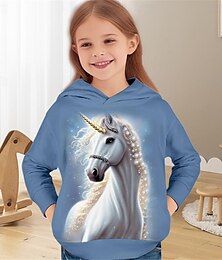 cheap -Girls' 3D Unicorn Hoodie Pullover Long Sleeve 3D Print Spring Fall Active Fashion Cute Polyester Kids 3-12 Years Hooded Outdoor Casual Daily Regular Fit