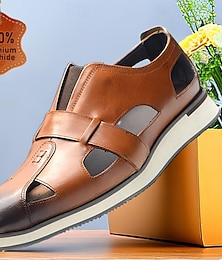 economico -mocassini da uomo in pelle marrone con intagli - scarpe casual traspiranti slip-on con punta a contrasto per l'estate