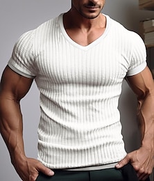 Χαμηλού Κόστους -Ανδρικά Μπλουζάκι Πλεκτό μπλουζάκι με ραβδώσεις Μπλουζάκι μπλουζάκι Σκέτο Pit Strip Λαιμόκοψη V Δρόμος Διακοπές Κοντομάνικο Ρούχα Μοντέρνα Υψηλής Ποιότητας Βασικό