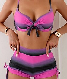 abordables -maillot de bain femme ensemble bikini licou noué devant short taille haute dégradé rose gris vêtements de plage d'été séchage rapide coupe réglable taille standard