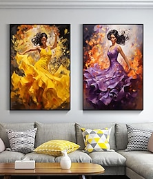 cheap -100% Hand painted Modern Oil Painting Figure Art Spanish Flamenco Dancing Canvas Paintings Wall Art Pictures for Living Room (No Frame)