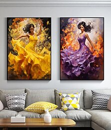 cheap -100% Hand painted Modern Oil Painting Figure Art Spanish Flamenco Dancing Canvas Paintings Wall Art Pictures for Living Room (No Frame)