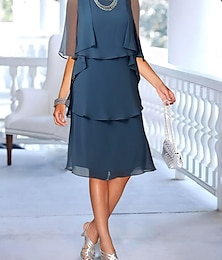 Χαμηλού Κόστους -Γυναικεία Φόρεμα για πάρτυ Με Βολάν Πολυεπίπεδο Στρογγυλή Ψηλή Λαιμόκοψη Μισό μανίκι Μίντι φόρεμα Θαλασσί Καλοκαίρι Άνοιξη