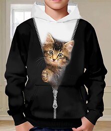 cheap -Boys 3D Cat Hoodie Pullover Long Sleeve 3D Print Spring Fall Fashion Streetwear Cool Polyester Kids 3-12 Years Hooded Outdoor Casual Daily Regular Fit