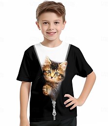 halpa -Poikien 3D Kissa T-paita Paidat Lyhythihainen 3D-tulostus Kesä Aktiivinen Urheilu Muoti Polyesteri Lapset 3-12 vuotta Tiukka pyöreä kaula-aukko ulko- Kausaliteetti Päivittäin Normaali