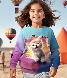 cheap -Girls' 3D Cat Sweatshirt Pullover Long Sleeve 3D Print Spring Fall Fashion Streetwear Adorable Polyester Kids 3-12 Years Crew Neck Outdoor Casual Daily Regular Fit