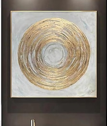 preiswerte -Abstraktes Goldkreis-Ölgemälde auf Leinwand, handgemaltes Goldkreisgemälde, originales abstraktes Ölgemälde mit Blattgoldstruktur für moderne Wohnzimmerwandkunst ohne Rahmen