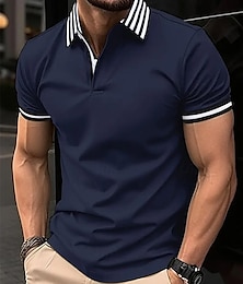 cheap -Men's Polo Shirt Sport Polo Casual Sports Lapel Short Sleeve Fashion Basic Color Block Stripe Patchwork Summer Regular Fit Pink Navy Blue Blue Brown Gray Polo Shirt