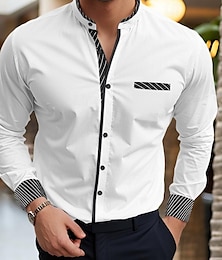 baratos -Homens Camisa Social camisa de botão Camisa casual Branco Vinho Azul Manga Longa Riscas Colarinho Chinês Diário Férias Emenda Roupa Moda Casual Informal mas elegante