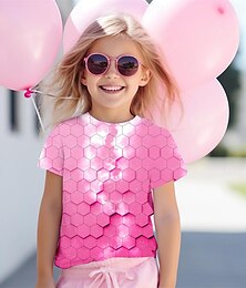 cheap -Girls' 3D Graphic Tee Shirts Pink Short Sleeve 3D Print Summer Active Fashion Cute Polyester Kids 3-12 Years Crew Neck Outdoor Casual Daily Regular Fit