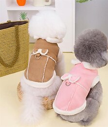 baratos -Cachorros Gatos Macacão Clássico Laço Elegante Estilo bonito Dia a Dia Feriado Inverno Roupas para Cães Roupas de cachorro Roupas de cachorro Respirável Rosa claro Cáqui Ocasiões Especiais para