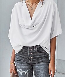 economico -Camicia Blusa Per donna Nero Bianco Vino Tinta unica Increspato Strada Giornaliero Di tendenza A V S
