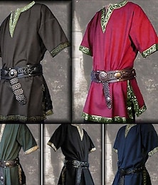 cheap -Pirate Warrior Knight Ritter Viking Celtic Knight Medieval Renaissance 17th Century Nordic Shirt Men's Embroidered Costume Vintage Cosplay Performance Masquerade LARP Short Sleeve Shirt Halloween