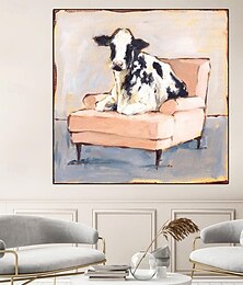 abordables -fait à la main une vache assise sur un canapé peinture à la main abstraite vache peinture à l'huile œuvre unique vibrant animal toile peinture mur art vache peinture pour salon chambre mur décor à la